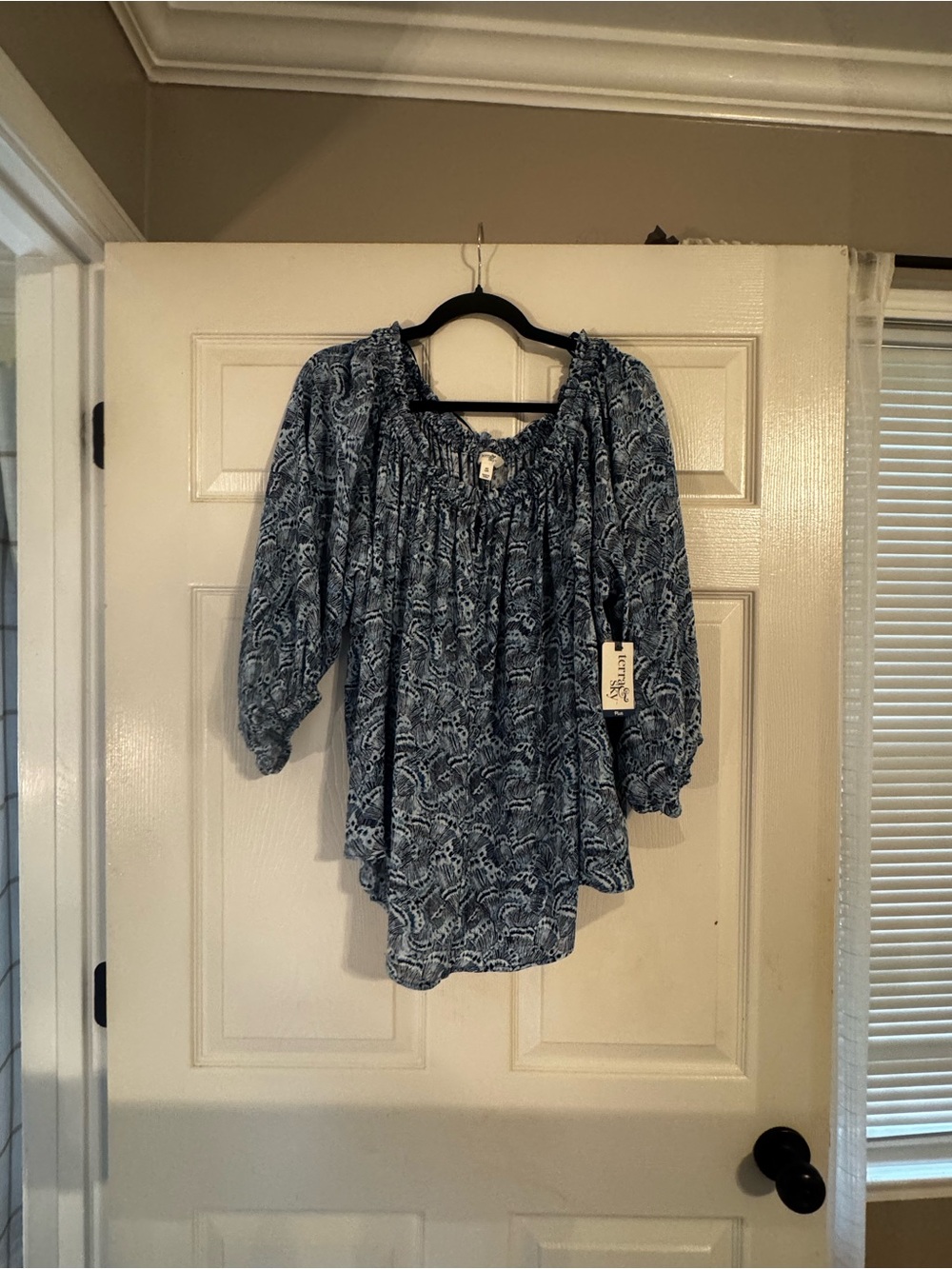 Terra & Sky Blue Paisley Peasant Blouse - 3/4 Sleeve
